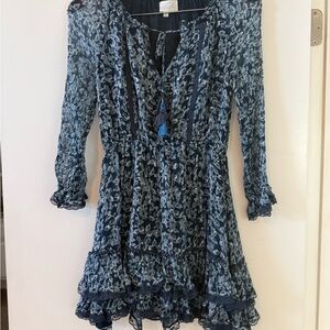 Elegant Blue Patterned Mini Dress